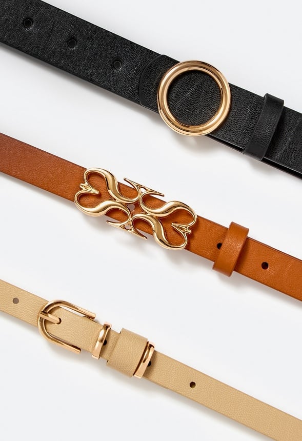 3-Pack Amy Mix Buckles Jeans Belts Tan/ Gold/ Black Mix