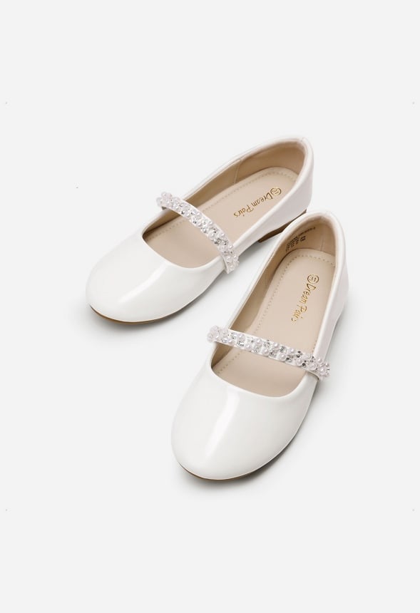 Beaded Strap Flats White