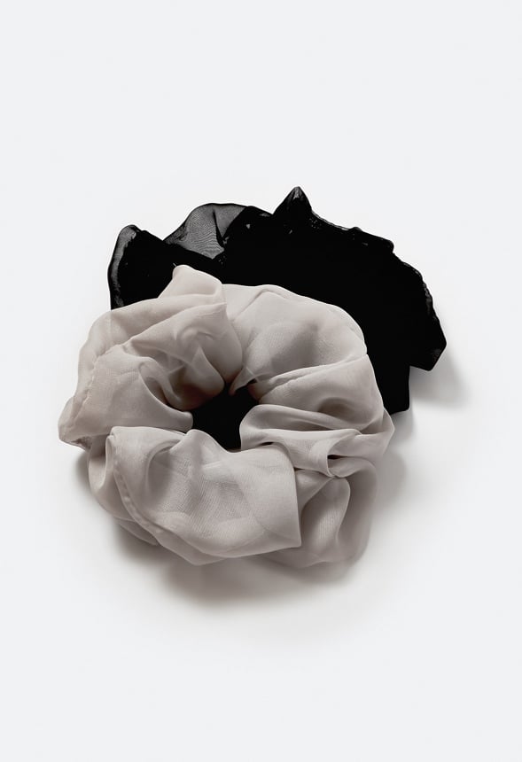 2-Pack Ava Chiffon Fabric Hair Scrunchies Gray/ Black