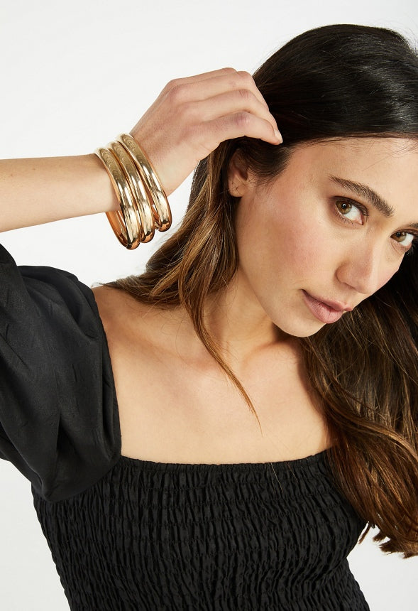 Zayla Smooth Metal Bangle Pack Gold