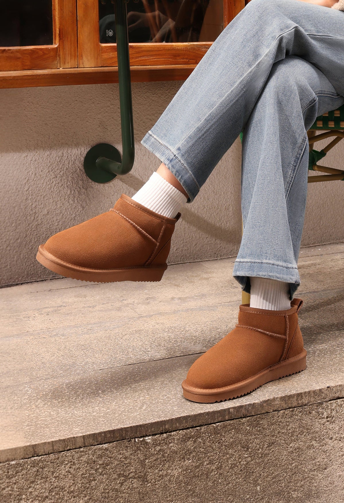 Winterstiefeletten für Damen aus echtem Wildleder mit Kunstfellfutter, wasserabweisend, warm, zum Hineinschlüpfen, bequeme Memory-Schaum-Stiefeletten