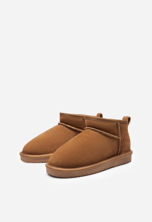 Winterstiefeletten für Damen aus echtem Wildleder mit Kunstfellfutter, wasserabweisend, warm, zum Hineinschlüpfen, bequeme Memory-Schaum-Stiefeletten