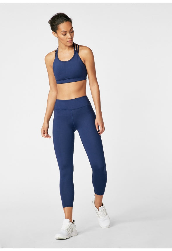 Cropped Back Cutout Active Leggings Dark Indigo