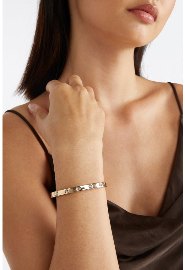 Carla Hinged Stone Set Bangle Crystal/ Gold