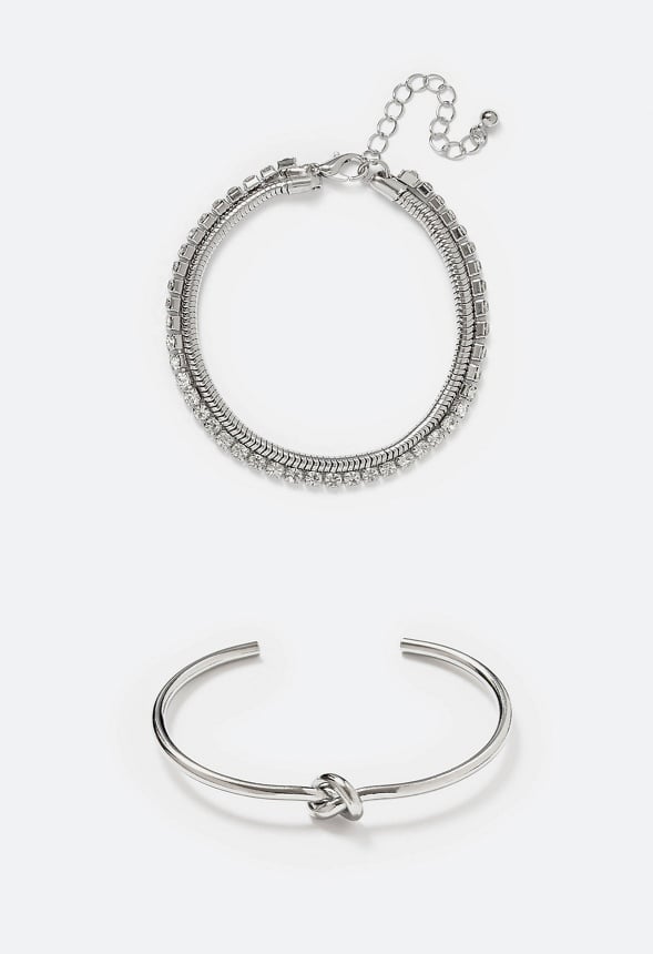 Mabel 2-Piece Adjustable Knot Bracelets Set Silver
