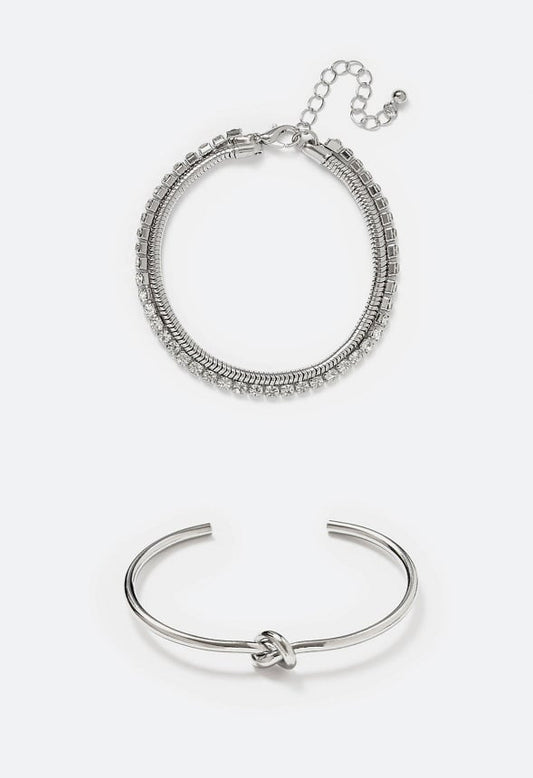 Mabel 2-Piece Adjustable Knot Bracelets Set Silver