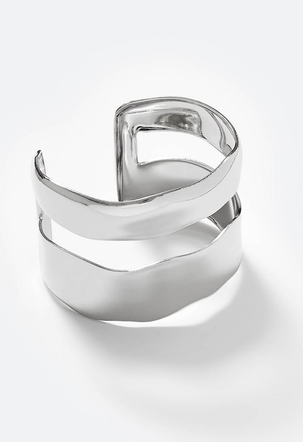 Rea Adjustable Smooth Metal Wave Effect Cuff Silver