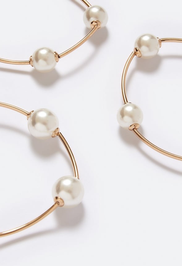 3-Pack Elena Spaced Pearl Stretch Bracelets Cream/ Gold