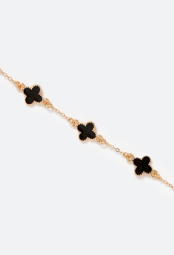 Dora Enamel Clover Allway Bracelet Black/ Gold
