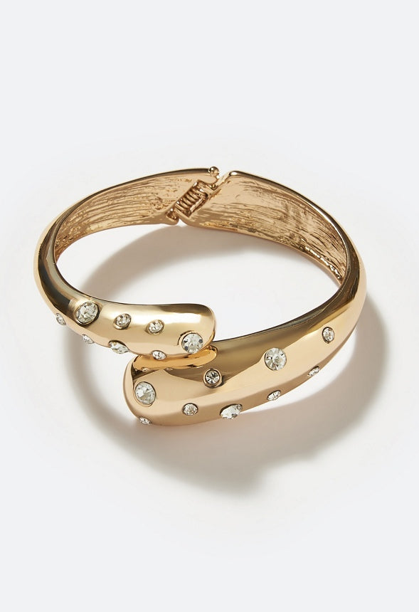 Adley Smooth Hinged Bangle with Glass Stone Detail Crystal/Gold