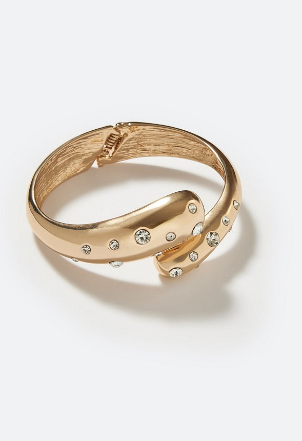 Adley Smooth Hinged Bangle with Glass Stone Detail Crystal/Gold