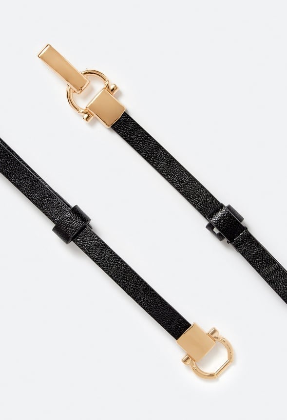 Kenia Slim Belt With Horse Bit Buckle Detail Black