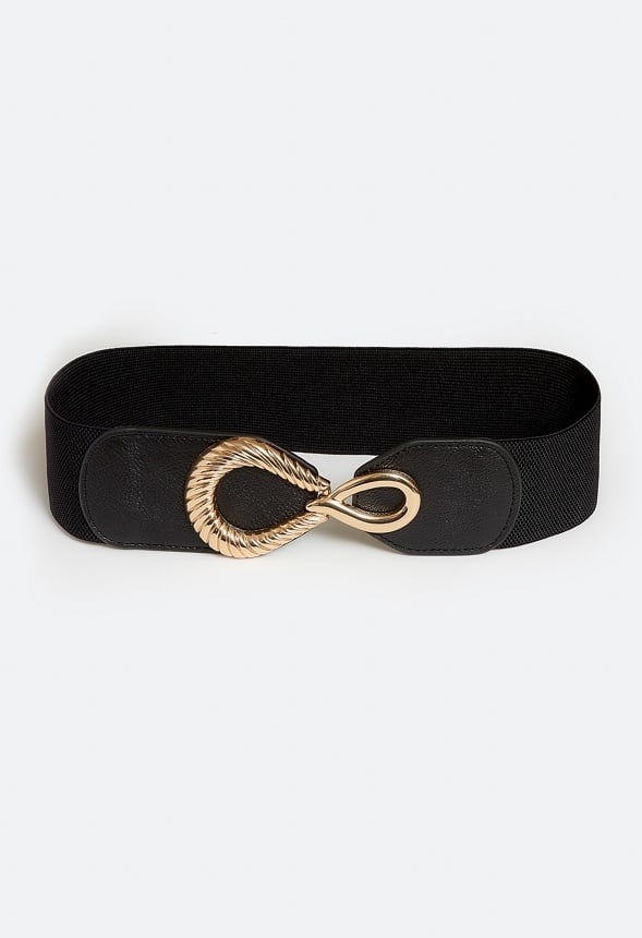 Lara Elasticated Waist Belt With Smooth And Rope Effect Link Fastening Black
