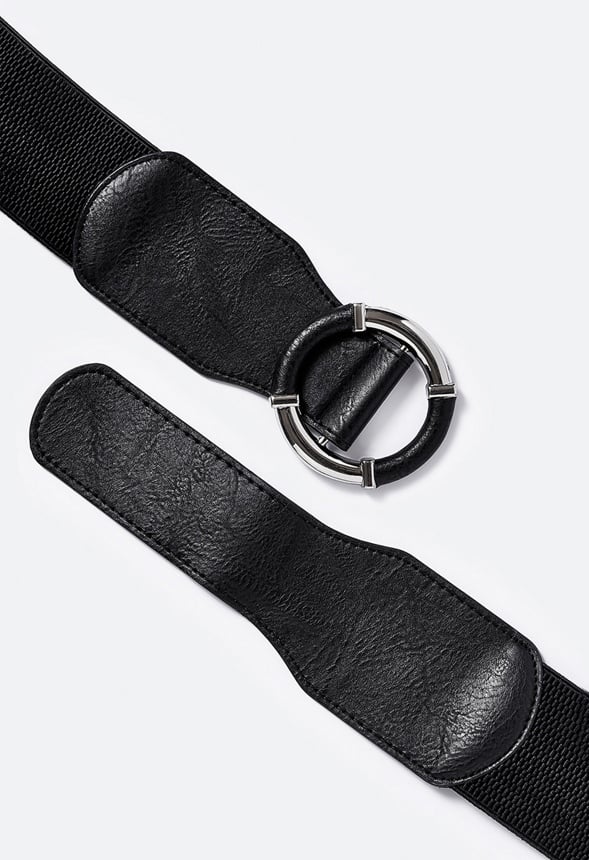Liu Elastic Waist Belt With Metal Ring Detail Black/ Silver