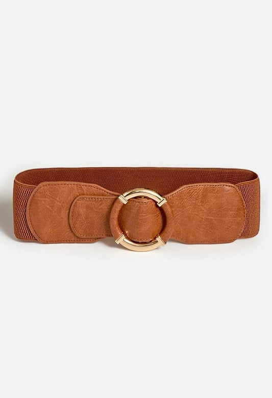 Liu Elastic Waist Belt With Metal Ring Detail Tan/ Gold