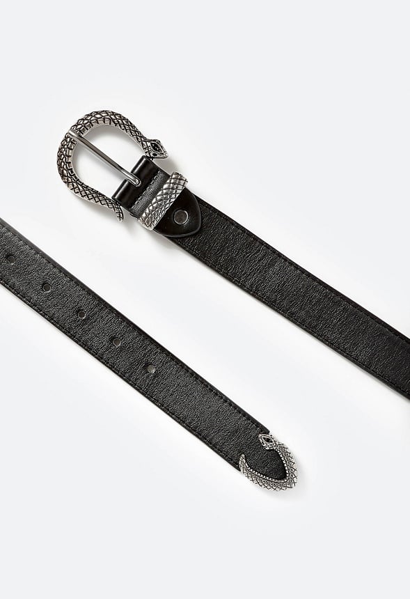 Lyn Snake Motif Buckle Belt Black/ Silver