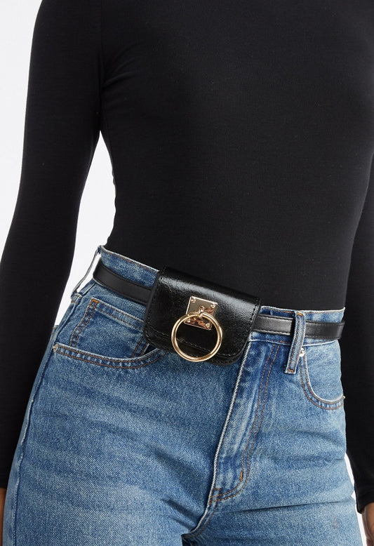 Java Faux Leather Belt Purse With Removable Purse Gold/ Black
