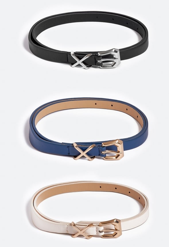 3-Pack Erin Metal Criss Cross Detail Jean Belts Multi/ Gold