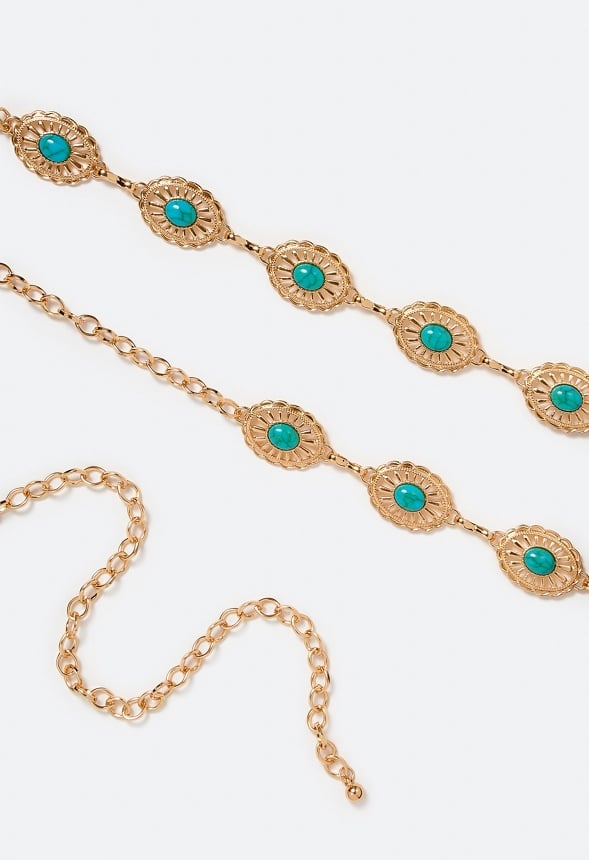 Cleo Faux Turquoise Inlay Chain Belt Turquoise/ Gold