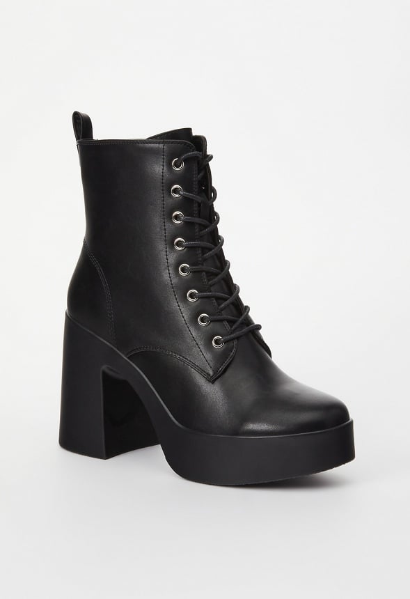 Letty Block Heeled Lace-Up Ankle Boot Black