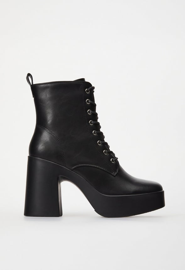 Letty Block Heeled Lace-Up Ankle Boot Black