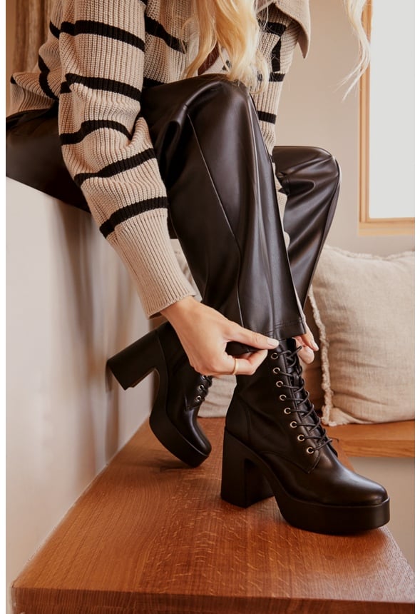 Letty Block Heeled Lace-Up Ankle Boot Black