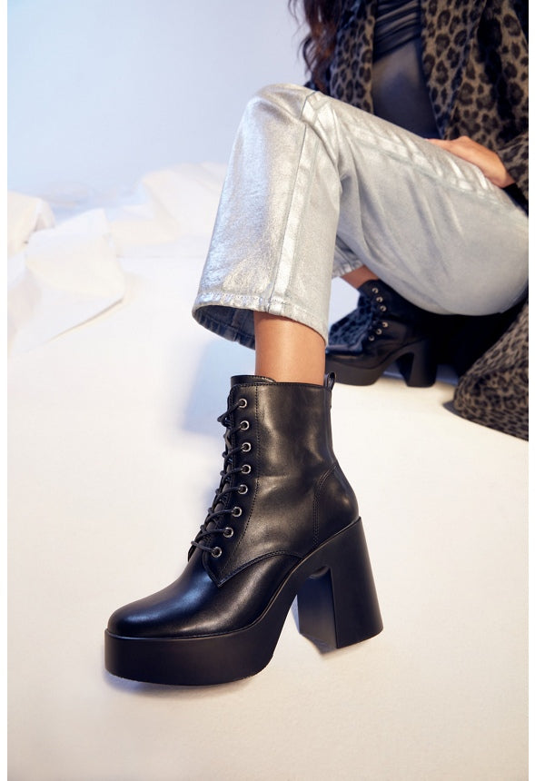 Letty Block Heeled Lace-Up Ankle Boot Black
