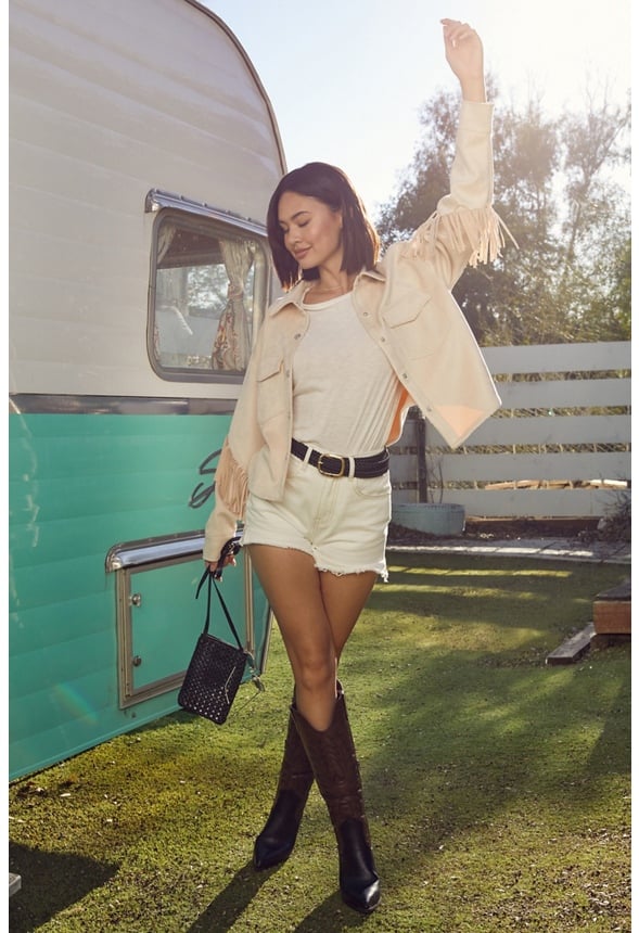 Fringe Suede Jacket Off White Shell