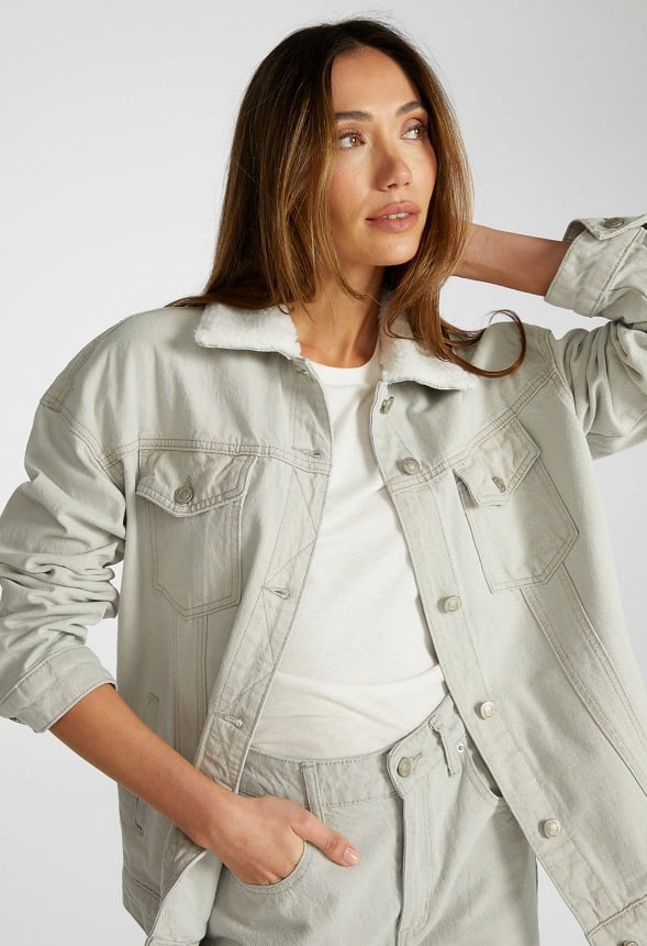 Shearling Oversized Denim Jacket Nimbus