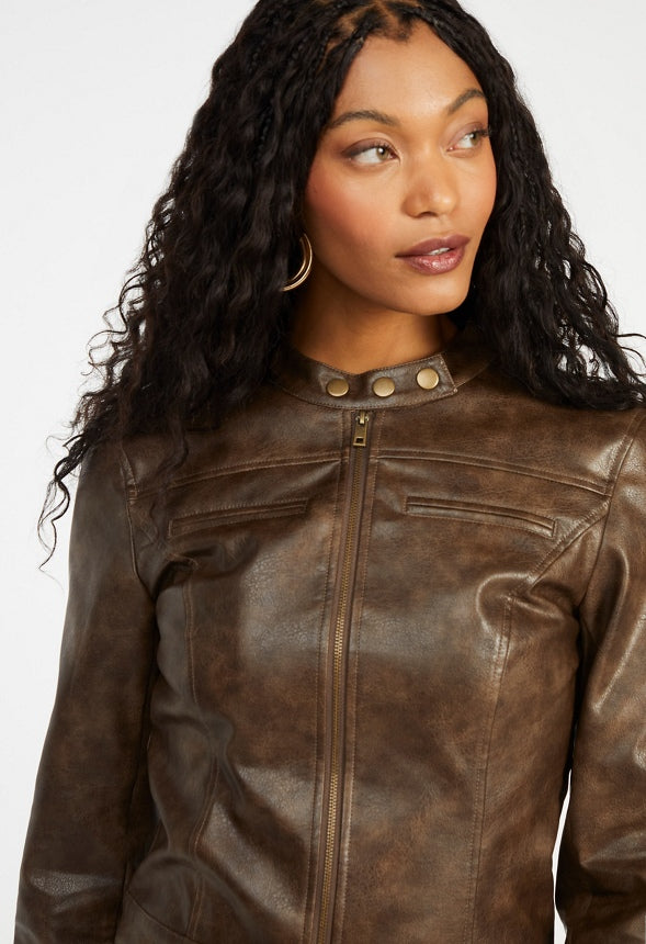 Leather Moto Jacket Burnished Leather