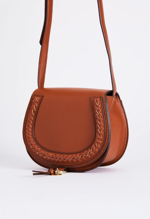 Saddle Bag Crossbody Bag With Whipstitch Leather Brown