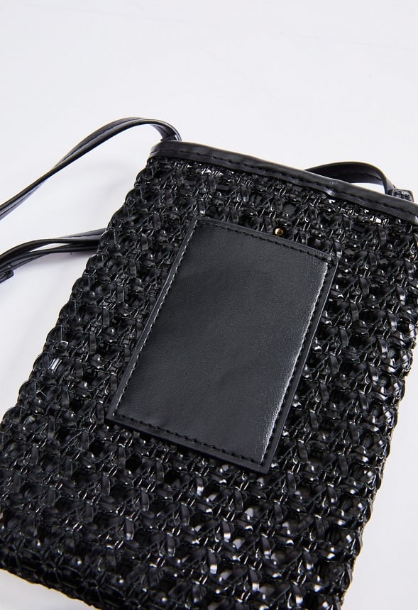 Woven Phone Crossbody Bag Black