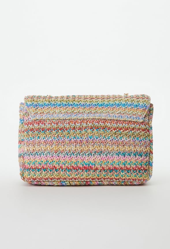Raffia Crossbody With Flip Lock Closure Multi