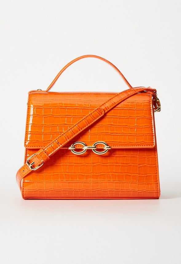 Chain Hardware Top Handle Crossbody Mandarin Orange Croc
