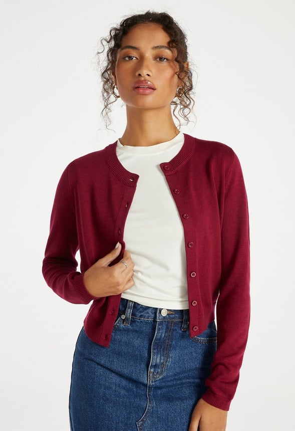 Fine Knit Cardigan Cabernet Red