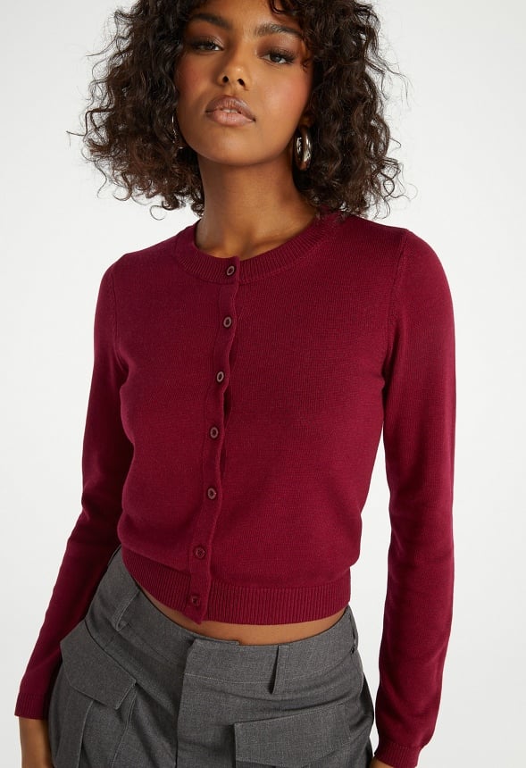 Fine Knit Cardigan Cabernet Red