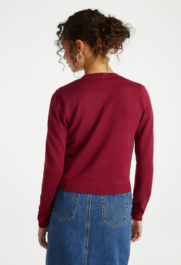 Fine Knit Cardigan Cabernet Red