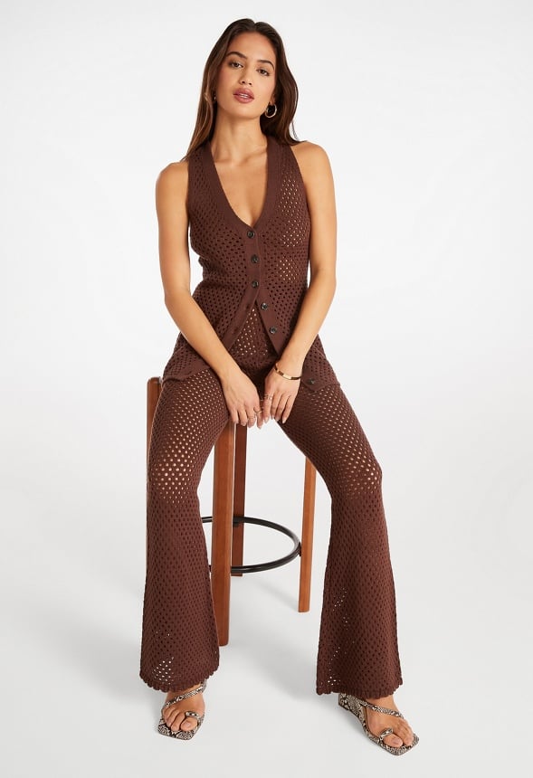 Button Front Crochet Tunic Cappuccino