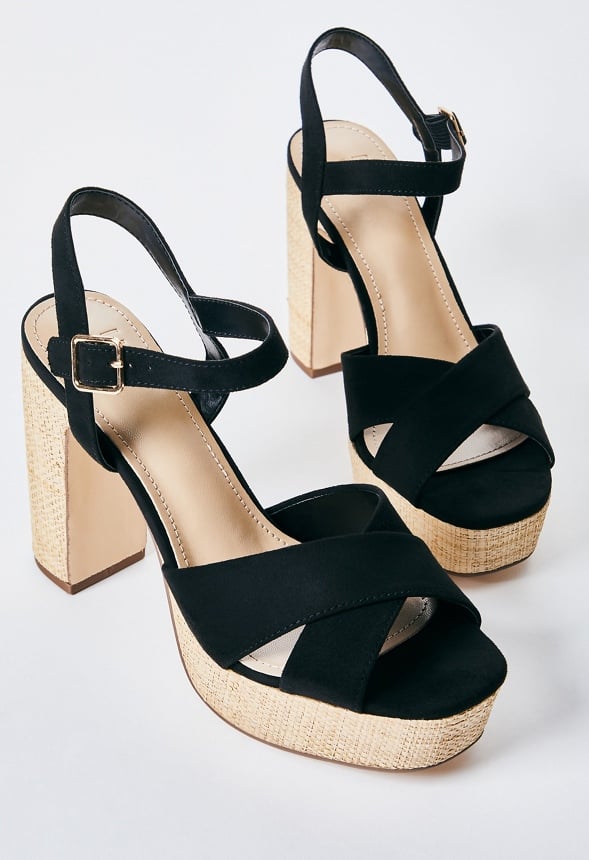 Tina Crossover Platform Sandal Black/ Raffia