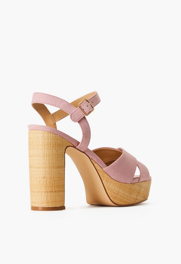 Tina Crossover Platform Sandal Cameo Pink Raffia