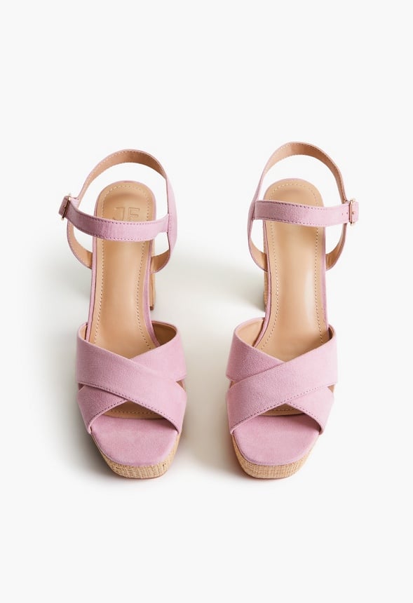 Tina Crossover Platform Sandal Cameo Pink Raffia