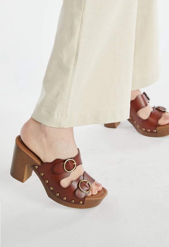Kacie Studded Platform Sandal Leather Brown