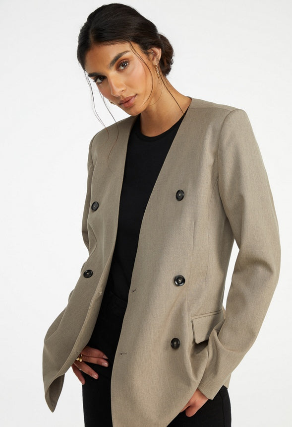 Double-Breasted Blazer Taupe Grey Heather
