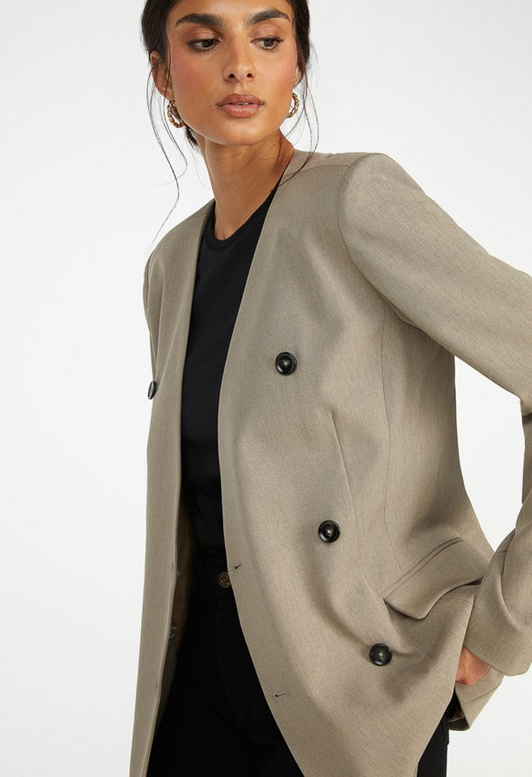 Double-Breasted Blazer Taupe Grey Heather