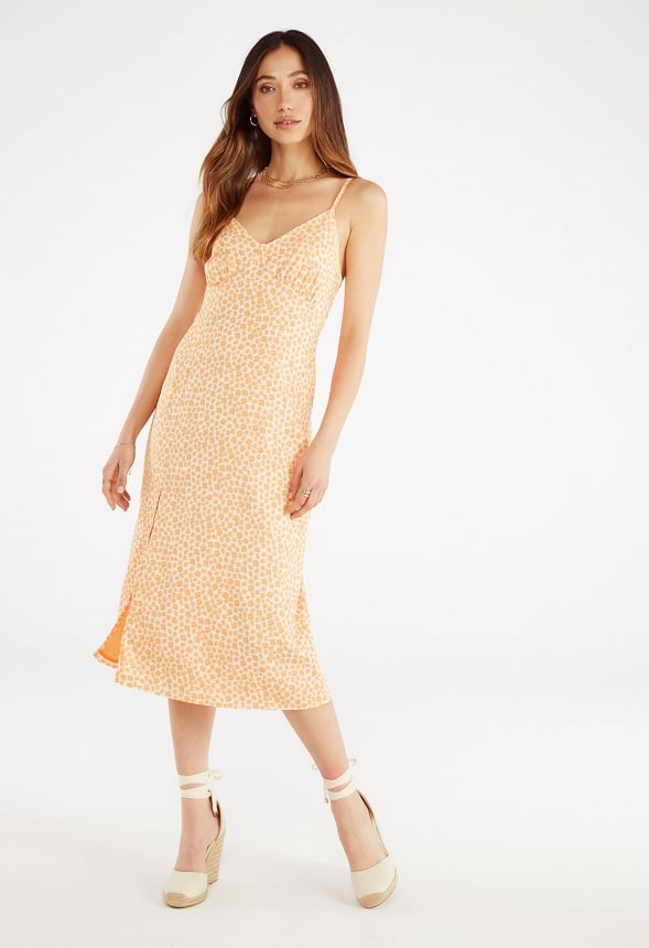 Empire Waist Midi Dress Amber Yellow Multi