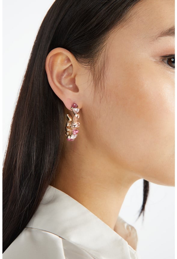 Dalia Pastel Mixed Glass Stone Hoop Earrings Pink/ Gold