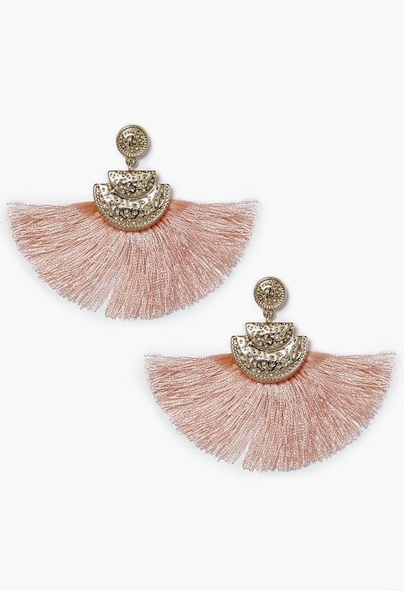Gia Statement Metal Disc And Fringe Earrings Coral/ Gold