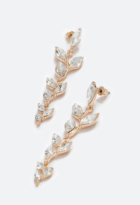 Celia Leaf Drop Earrings Clear/ Gold