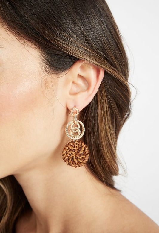Quinn Raffia Drop Earrings Brown/ Gold
