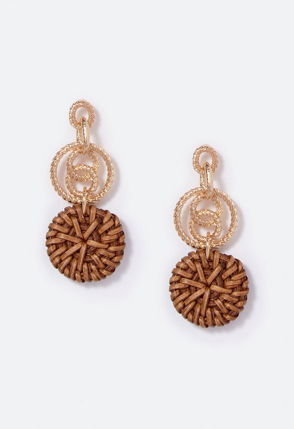 Quinn Raffia Drop Earrings Brown/ Gold